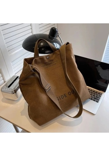 Fastbuy Kadınlar İçin Pamuklu Kahverengi Tuval Crossbody Çanta Kahverengi