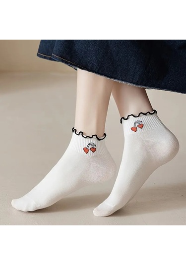 Shopiolog Sevimli Marul Desenli Bilek Çorabı Desen7 Beyaz