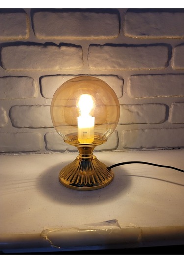Modern Dekoratif Lake Gold Metal Ayaklı Glob Bal Camlı Abajur Gold