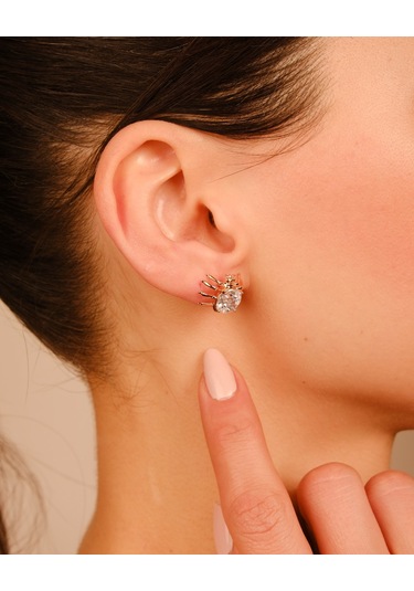 Lekka Design Kadın Takı Kararmaz Çelik Lüks Mavi Taşlı Örümcek Küpe