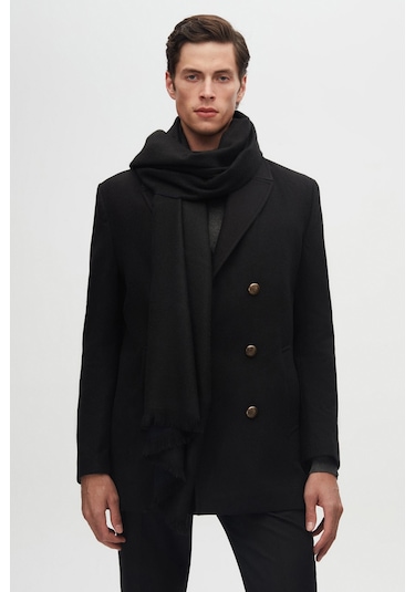 Ds Damat Regular Fit Siyah Kruvaze Denizci Metal Düğme Detaylı Kaşe Kaban 1hf08ort10005 001
