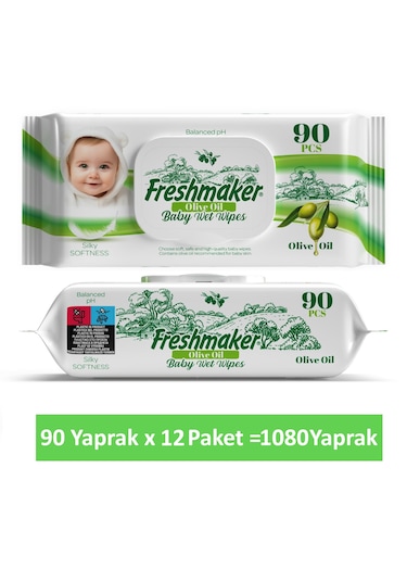 Freshmaker Islak Havlu Zeytinyağlı Sensitive Kapaklı 1080 Yaprak 12'li Set
