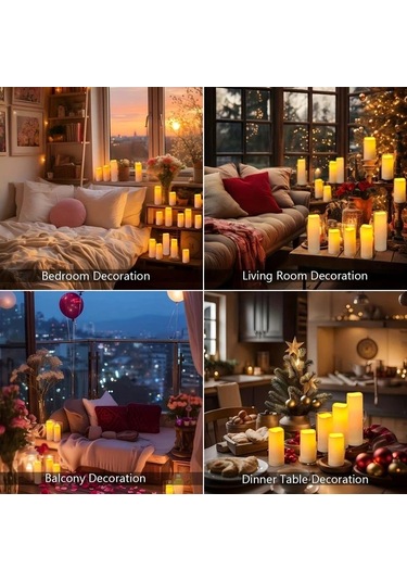 Willowhaven 12li Uzaktan Kumandalı Pil İle Çalışan Titreşimli Led Mum Seti 4 5 6 7 İnç Diğer