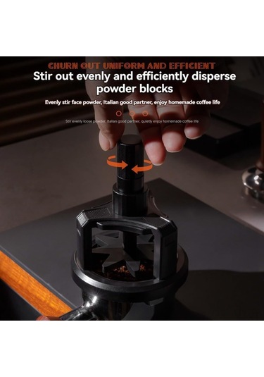 Youmex 51mm Derinlik Ayarlanabilir Kahve Karıştırıcı - Paslanmaz Çelik-alüminyum Döner İğne Dağıtıcı Aleti Siyah