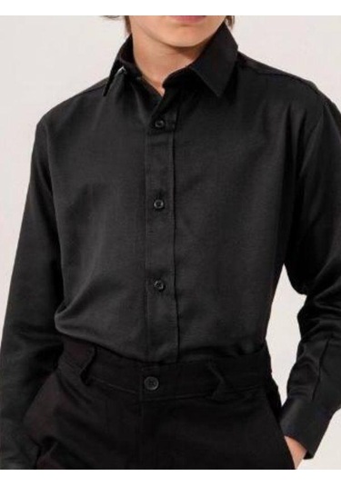 Erkek Çocuk Dik Yaka Gömlek-13846 Siyah