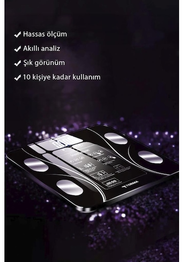 Torima Xk-26c Siyah Dijital Baskül Yağ Kas Su Vücut Kitle İndeksi Kilo Ölçer Bluetooth Tartı