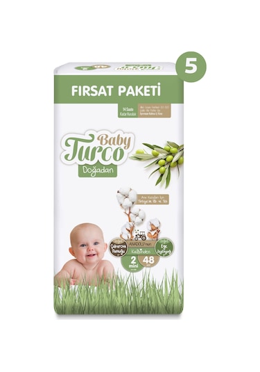 Baby Turco Doğadan Ultra Fırsat Paketi Bebek Bezi 2 Numara Mini 240 Adet 5'li