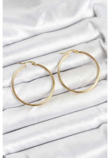 316l Çelik Gold Renk 35 Mm Halka Kadın Küpe Renkli