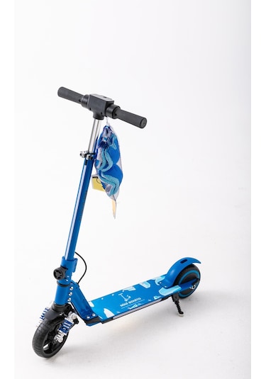 Mini Bonito Çocuk Katlanabilir, Led Işıklı, Amortisörlü Elektrikli Scooter Ayarlanabilir Direksiyonlu Dizlik Ve Dirseklik Hediyedir Mavi