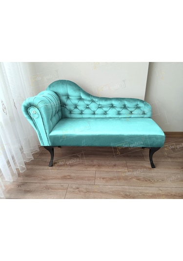 Dekoratif Bihter Koltuk Josefin Puf 110 Cm Siyahayak Turkuaz