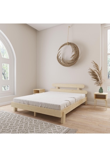 Damla Model Vernikli Ahşap Karyola Ve İki Komodin Set-152 150 x 200 CM