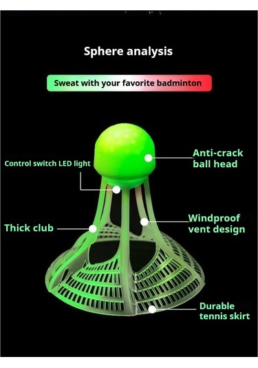 Geeksen Led Işıklı Nylon Badminton Topu, Rüzgar Direnci Ve Dayanıklılık, Kırmızı+yeşil 4 Adet, 48 Saat Pil Ömrü