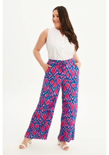 Beli Lastikli Geniş Paçalı Pantolon - Çok Renkli
