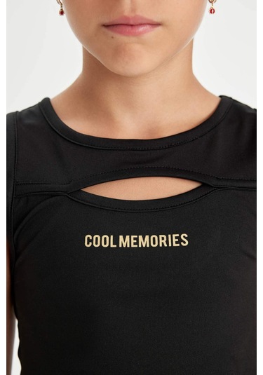 Defacto Kız Çocuk Bisiklet Yaka Yazı Baskılı Pencere Detaylı Kolsuz Atlet D0312A824AUBK81 Siyah