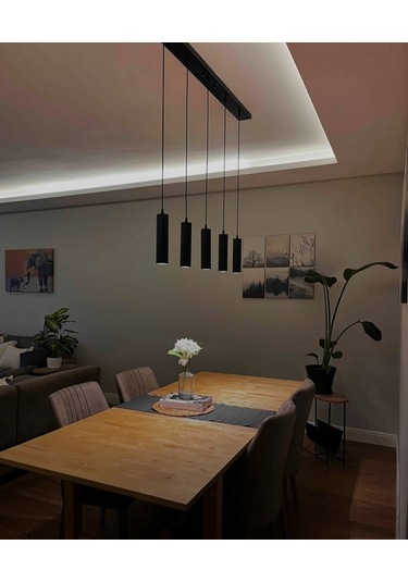 Mylights Ampullü Sıralı Masa Üstü Beşli Sarkıt Avize Gu10 Led Ampul. Gün İsigi Dahildir Siyah