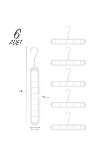 Porsima Org-250 6 Adet Çok Fonksiyonlu Dolap Içi Düzenleyici Organizer Sihirli Askı Tişört Gömlek Elbise Askısı Beyaz