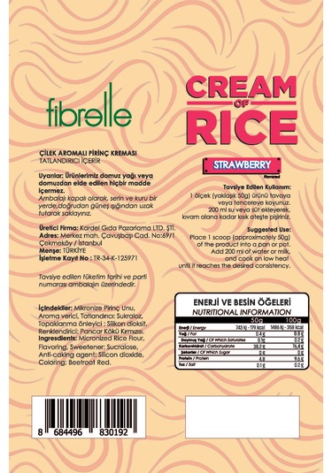 Fibrelle Rice Cream Strawberry Çilek 1 Kg