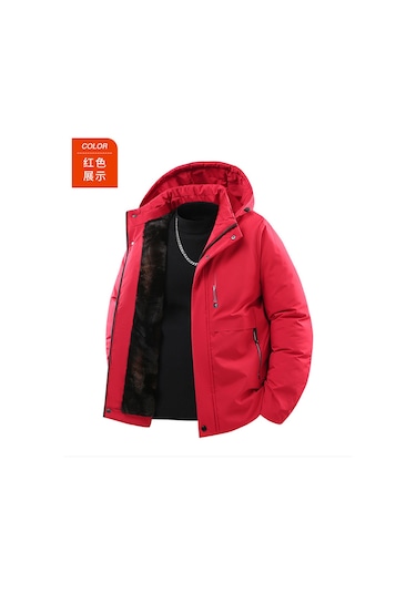 Orta Yaşlı Erkekler İçin Yeni Stil Kalın Kışlık Pamuklu Dolgulu Ceket, Kışlık Giyim, Sıcak Kışlık Giysiler Kırmızı