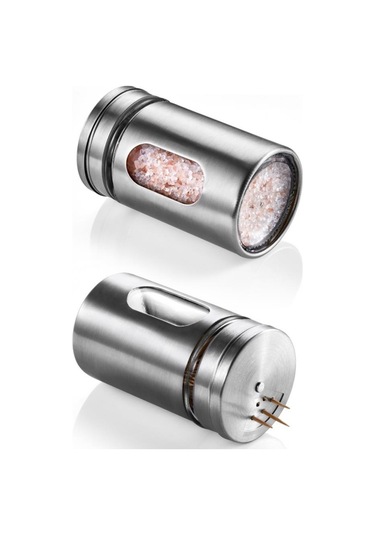 Rossel Premium Metal Kaplamalı Cam Tuz-biber-baharat Kabı Bh-1333 Açık Gri