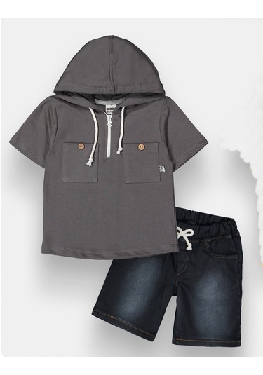Kot Pantolonlu Kapşonlu Erkek Çocuk 2'li Takım - 3-6 Yaş