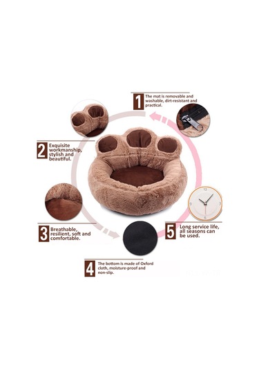 Vkemall Kedi Köpek Yatağı Matı - Yıkama Kolay, Konforlu Ve Isınak - Plüsh + Oxford Kumaş - Kahverengi - Orta Boy 5 Kg'a Kadar Evcil Hayvanlar İçin