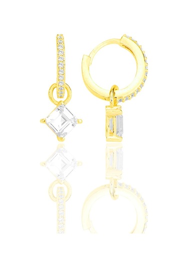 Söğütlü Silver Gümüş Altın Yaldızlı Baget Kesim Zirkon Taşlı Halka Küpe