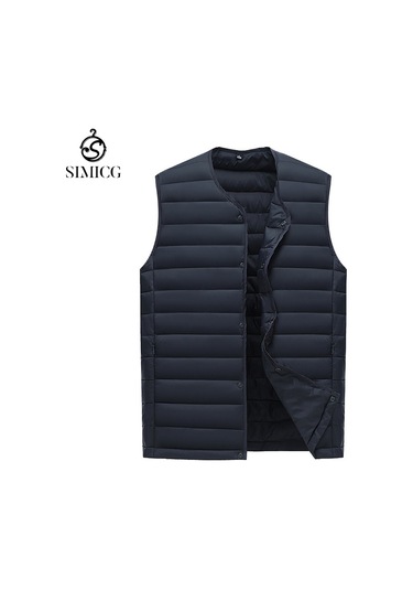 Sonbahar Ve Kış İçin Kolsuz Erkek Kaz Tüyü Dolgulu Pamuklu Yelek Mavi