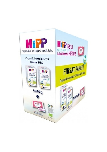 Hipp 3 Organik Combiotic Bebek Sütü 800 Gr x 2 Islak Mendil Hediyeli