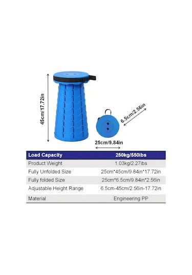 Ultimate Teleskopik Katlanır Sandalye - Ayarlanabilir, Dayanıklı Ve Taşınabilir Blue Fransa Mavi