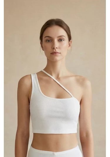 LUXSTOREE Kadın Beyaz Tek Omuzlu Çapraz Askılı Crop Top Büstiyer Çok Renkli