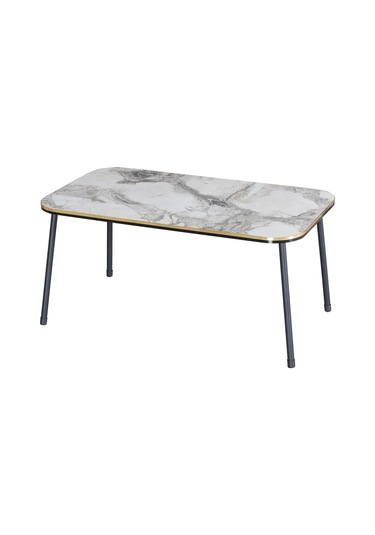 Orta Sehpa Kr Siyah Tel Ayak Çift Altın Bendir Siyah Mermer Desen