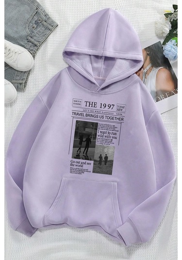 The 1997 Travel Baskılı Sweatshirt Lila