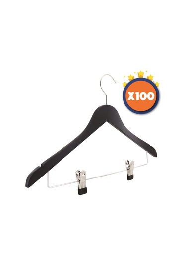 Nyn Ahşap Askı Şık Mandallı Gömlek Etek Askısı Siyah Renk 100 Ade Siyah