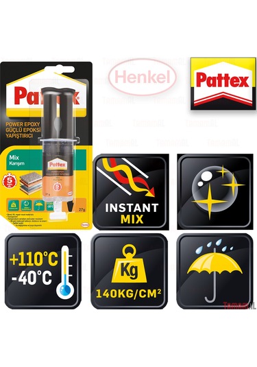 Pattex Henkel Power Epoxy Mix Güçlü Enjetörlü Çiftli Yapıştırıcı