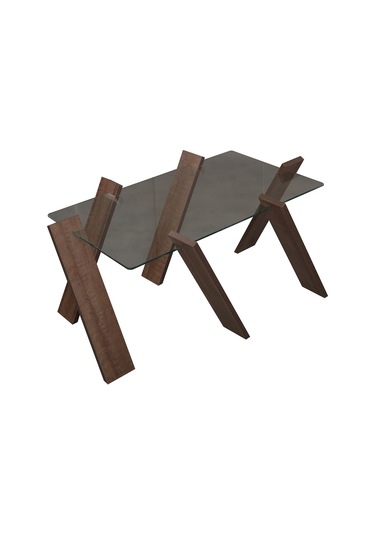 Roman Maxi Cam Orta Sehpa Koyu Meşe /Renkli Dikdörtgen Orta Sehpa