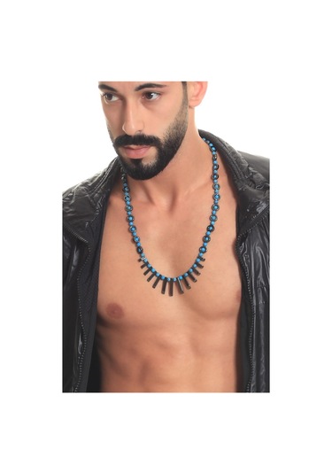 Labalaba Erkek Doğaltaş El Yapımı Tasarım Kolye Siyah