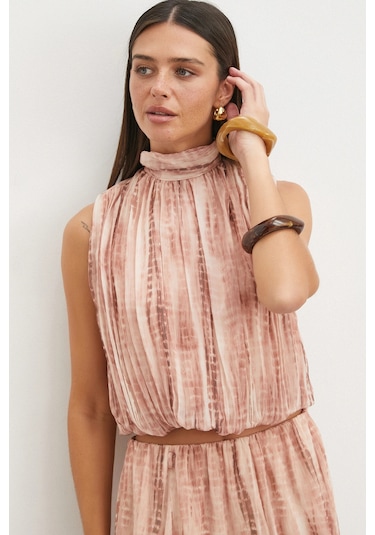 Uterpe Tie-dye Pliseli Crop Bluz Pembe