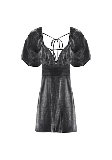 Olla Collection Sırt Detaylı Mini Elbise Siyah Gri
