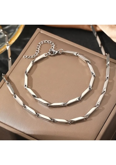 Silver Küp Model Unisex Yüksek Kalite Çelik Kolye&bileklik Silver