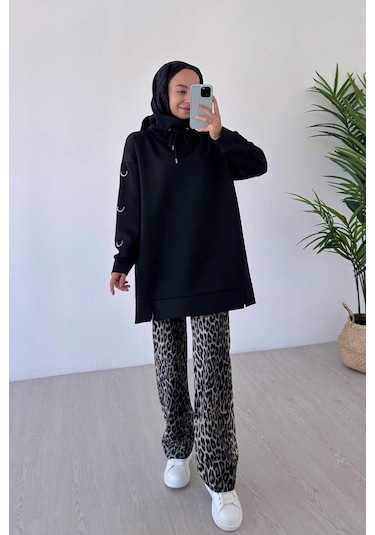 Kahijab Leopar Desen Pantolon - Siyah Siyah