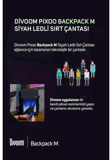 Divoom Pixoo Backpack-m Ve Slingbag Led Çanta Seti Siyah
