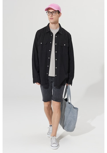 Ac&Co / Altınyıldız Classics Erkek Grı Slim Fit Dar Kesim Pamuklu Esnek Denim Şort