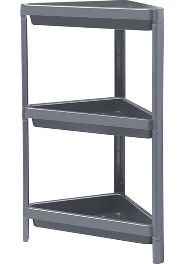 3 Katlı Üçgen Köşe Rafı - Banyo, Mutfak, Balkon, Kiler Düzenleyici Raf - Antrasit Antrasit