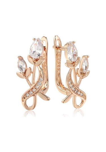 Altın&beyaz Zarif Gül Çiçek Damla Küpe Kadınlar Için Altın Renk Gelin Düğün Güzel Takı Lüks Küpe Hediyeler