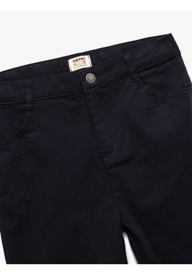 Koton Cepli Düğme Detaylı Düz Paça Pamuklu Pantolon Lacivert 6wkg40017aw Lacivert