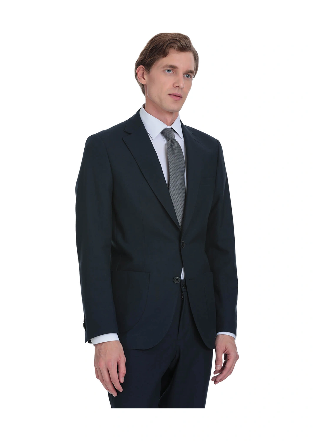 Lacivert Slim Fit Mono Yaka Keten Takım Elbise Lacivert