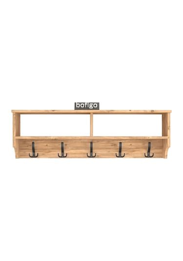 Bofigo Portmanto Duvar Askılığı Elbise Askılığı Raflı Duvar Askıl Çam