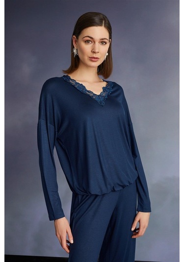 Monamise 22131 Kadın Uzun Kollu Pijama Takımı-lacivert Lacivert
