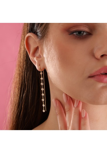 Queen Silver Jewelry 925 Ayar Gümüş. Zirkon Taşlı Tamtur Küpe Altın