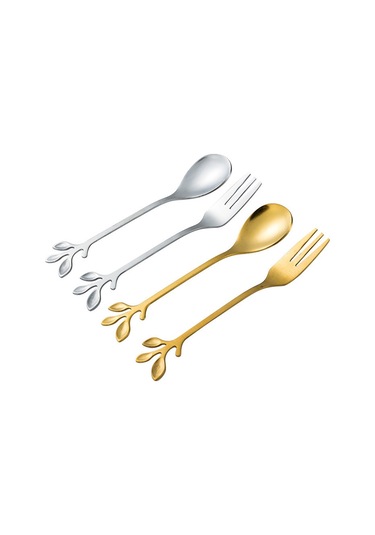 Kosona Gümüş Renkli Paslanmaz Çelik Kaşıklık Seti: Çay, Kahve Karıştırıcı, Kurabiye, Meyve, Ay Kek Yeme Kaşıkları - Doğa Motifli Zanaatî Tasarım Diğer